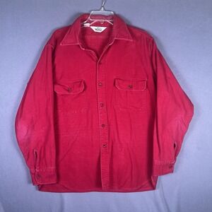 Vintage‎ 1970s Woolrich Chamois Red Flannel Shirt L Button-Up